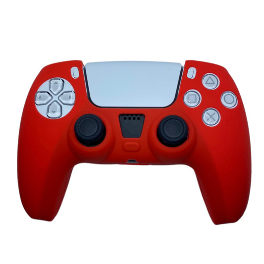 JenDore PS5 Controller Red Smooth Front Silicone Protective Cover Shell