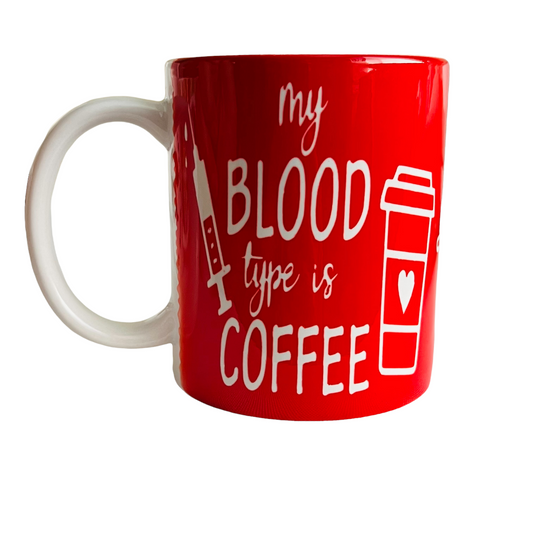 JenDore " Mon groupe sanguin est café " 12 oz. Tasse à café et à thé