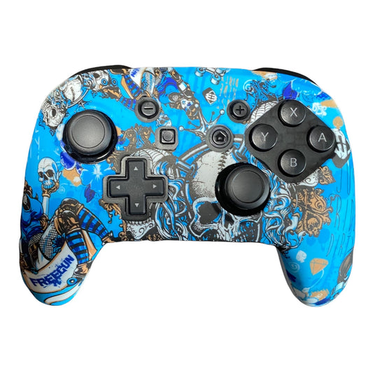 JenDore - Carcasa de silicona para mando de Nintendo Switch Pro, diseño de calaveras azules 