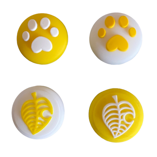 JenDore Yellow White Paw Leaf 4Pcs Silicone Thumb Grip Caps for Nintendo Switch