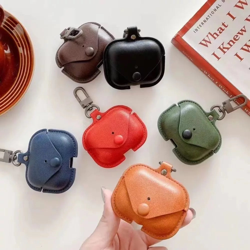 Jendore Étui de protection en cuir marron foncé avec pochette de transport et porte-clés pour AirPods Pro