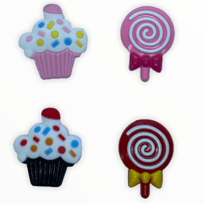JENDORE 4 pcs Lot Cupcakes Lollipops Sweets Shoe Charms for Bracelets or Clogs