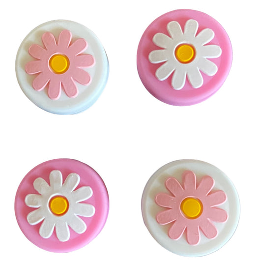 JenDore Pink White Flower 4Pcs Silicone Thumb Grip Caps for Nintendo Switch