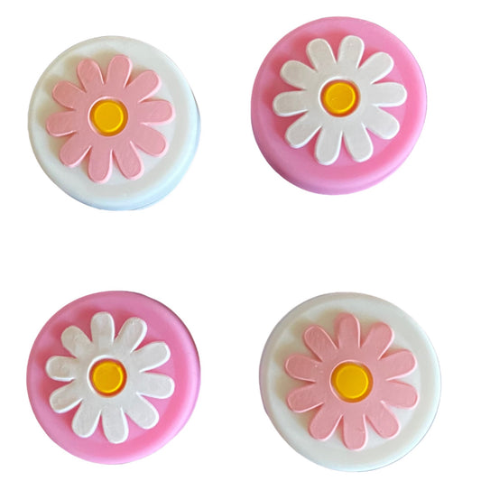 Jendore Rose Blanc Fleur 4Pcs Silicone Thumb Grip Caps pour Nintendo Switch