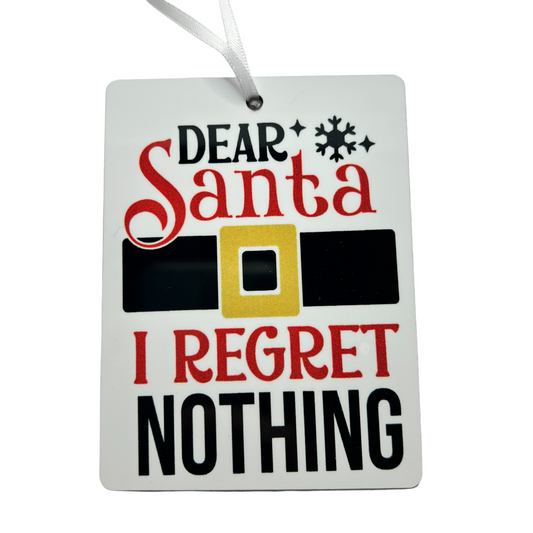 JenDore Adorno navideño de madera hecho a mano "Querido Papá Noel, no me arrepiento de nada" 
