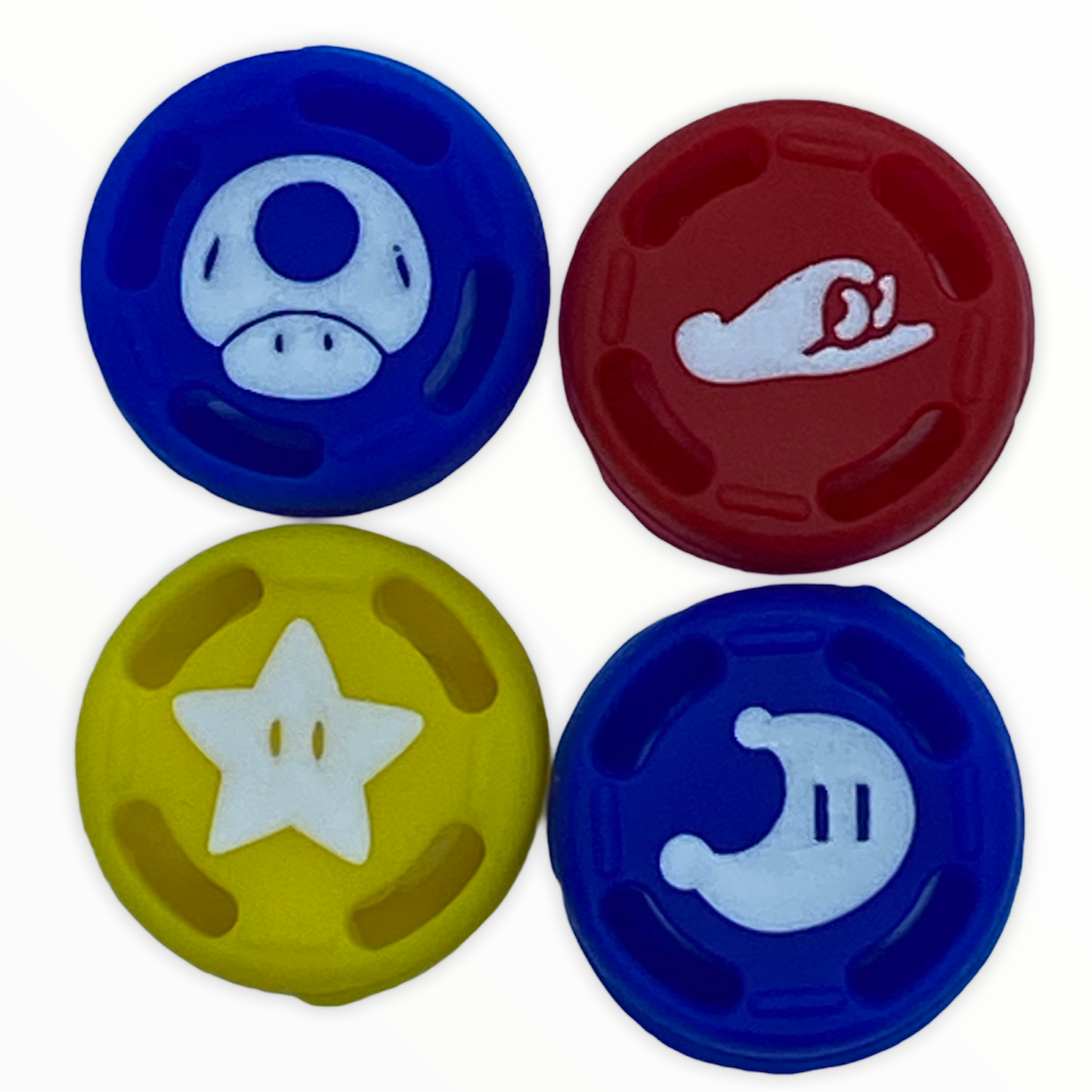 JenDore Blue Moon Mushroom Red Hat Yellow Star 4Pcs Silicone Thumb Grip Caps for Nintendo Switch