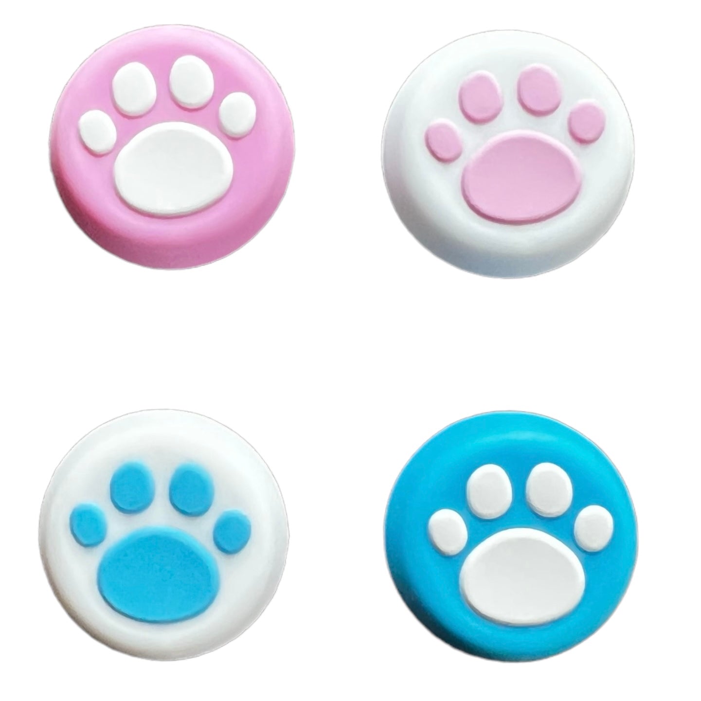 JenDore Pink Blue White Mix Paws 4Pcs Silicone Thumb Grip Caps for Nintendo Switch Pro , PS5 , PS4 , and Xbox 360 Controller
