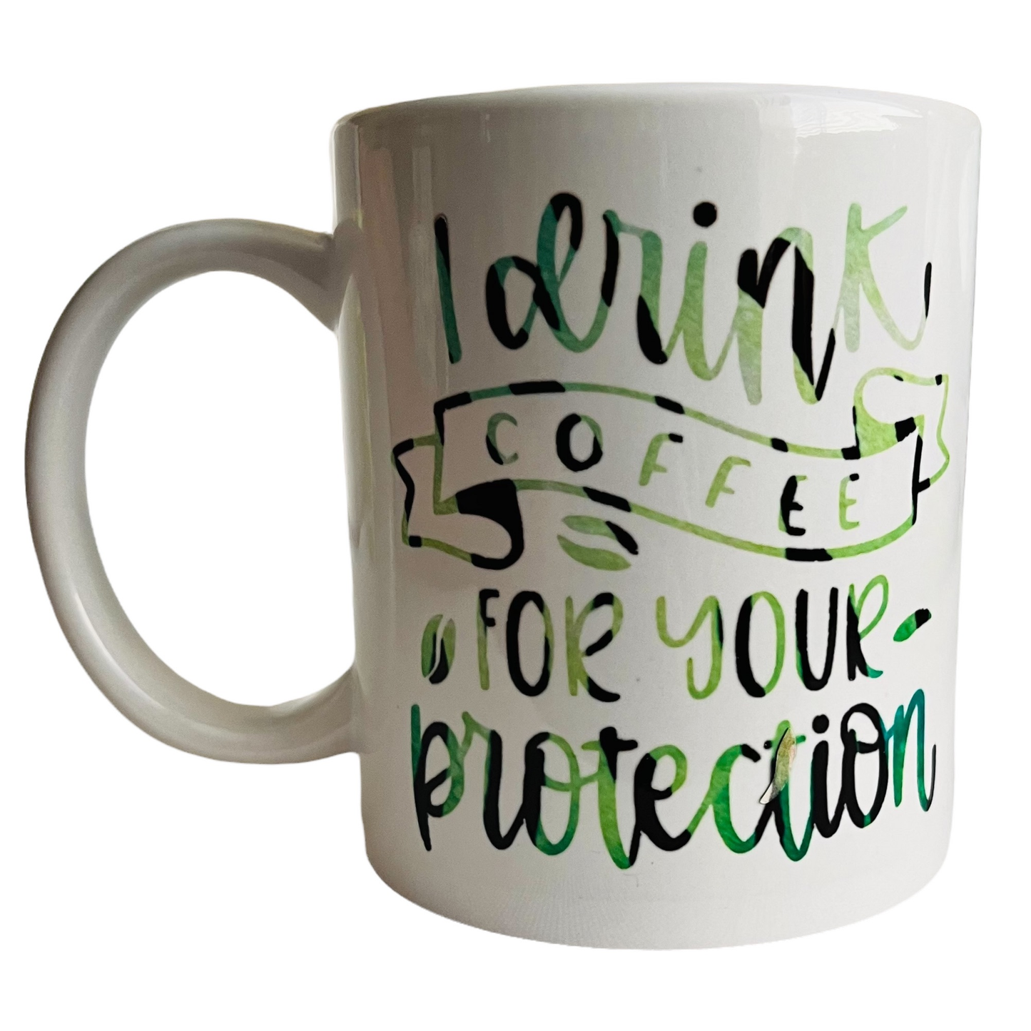 JenDore "Bebo café para tu protección" Taza de té de café de 12 oz