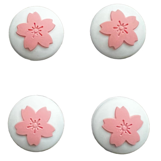 JenDore - 4 tapas de silicona para agarre de pulgar, color rosa y blanco, flores para Nintendo Switch