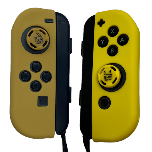 JenDore Fundas protectoras Joy-con de silicona marrón y amarilla para Nintendo Switch con empuñaduras para pulgar de dibujos animados de anime