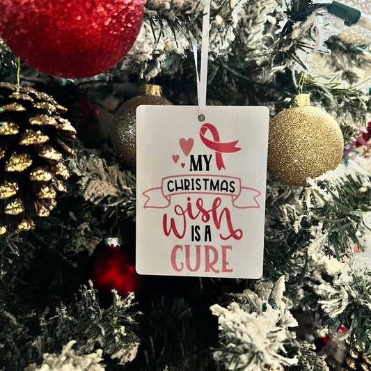 JenDore Handmade "My Christmas Wish is a Cure" Wood Christmas Ornament