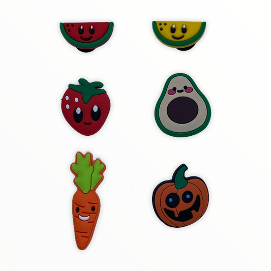 JENDORE 6 pcs Lot Smiley Fruit and Veges Shoe Charms for Bracelets or Clogs