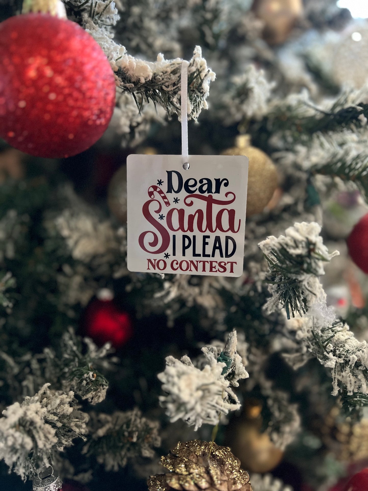 JenDore Handmade "Dear Santa, I Plead No Contest" Wooden Christmas Holiday Ornament