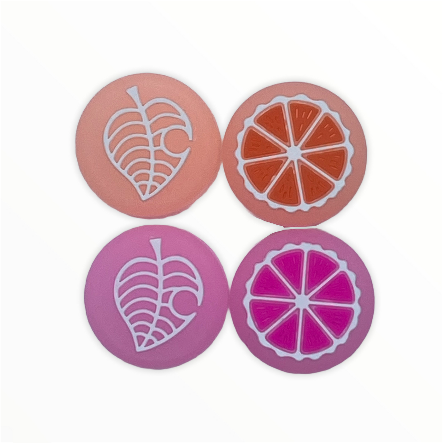 JenDore Jelly Orange & Pink 4Pcs Leaf Fruit Silicone Thumb Grip Caps for Nintendo Switch