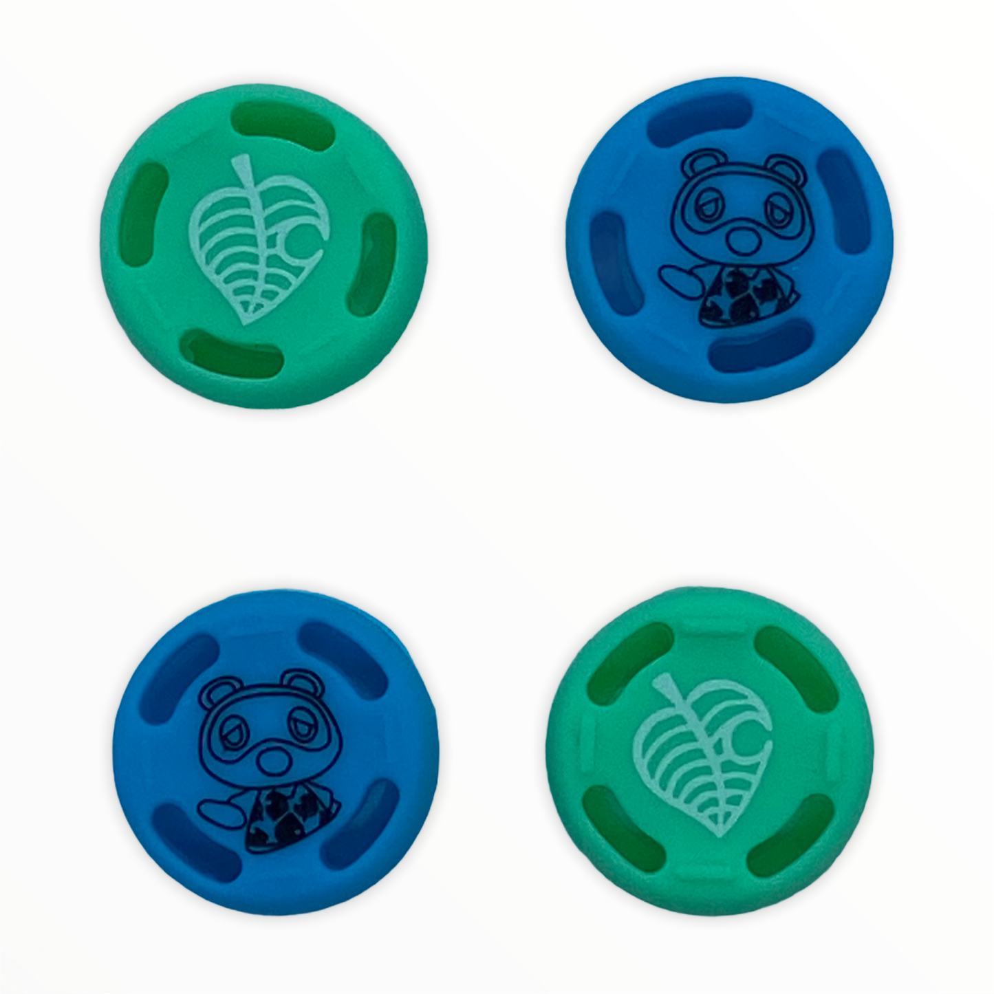 JenDore Green & Blue 4Pcs Animal Crossing Leaf Raccoon Silicone Thumb Grip Caps for Nintendo Switch