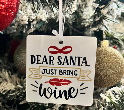 JenDore Handmade "Dear Santa, Just Bring Wine" Wooden Christmas Holiday Ornament