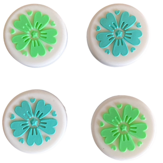 JenDore Green Blue White Sakura Flowers 4Pcs Silicone Thumb Grip Caps for Nintendo Switch