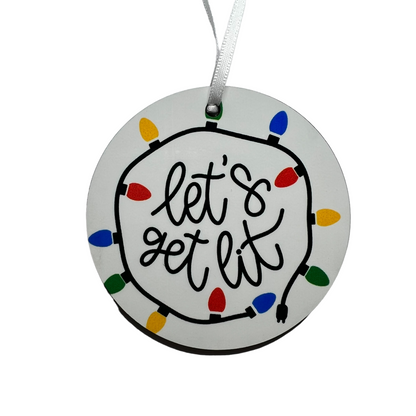 JenDore Handmade "let's get lit" Wood Christmas Holiday Ornament