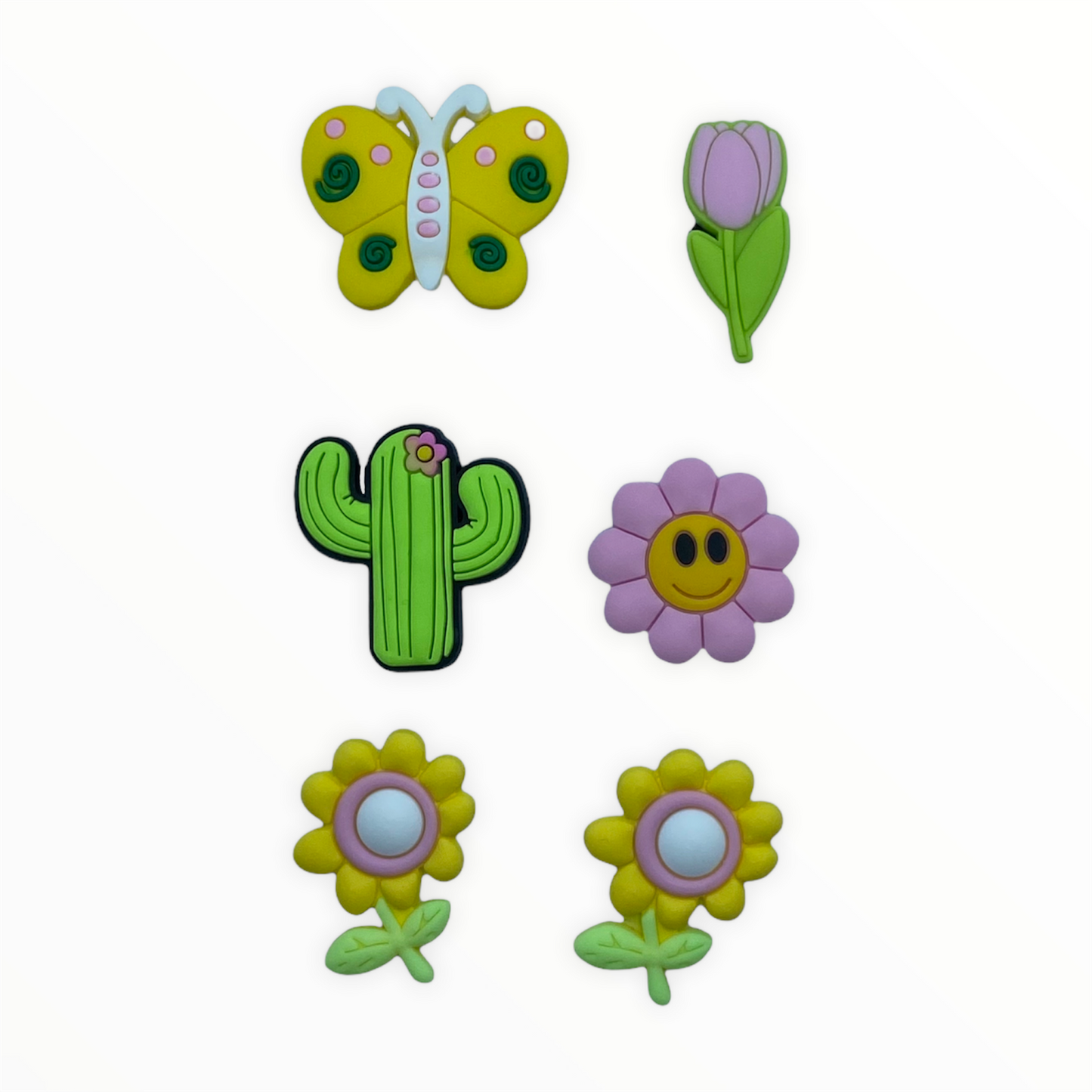 JENDORE 6 pcs Lot Butterfly Cactus Flowers Shoe Charms for Bracelets or Clogs