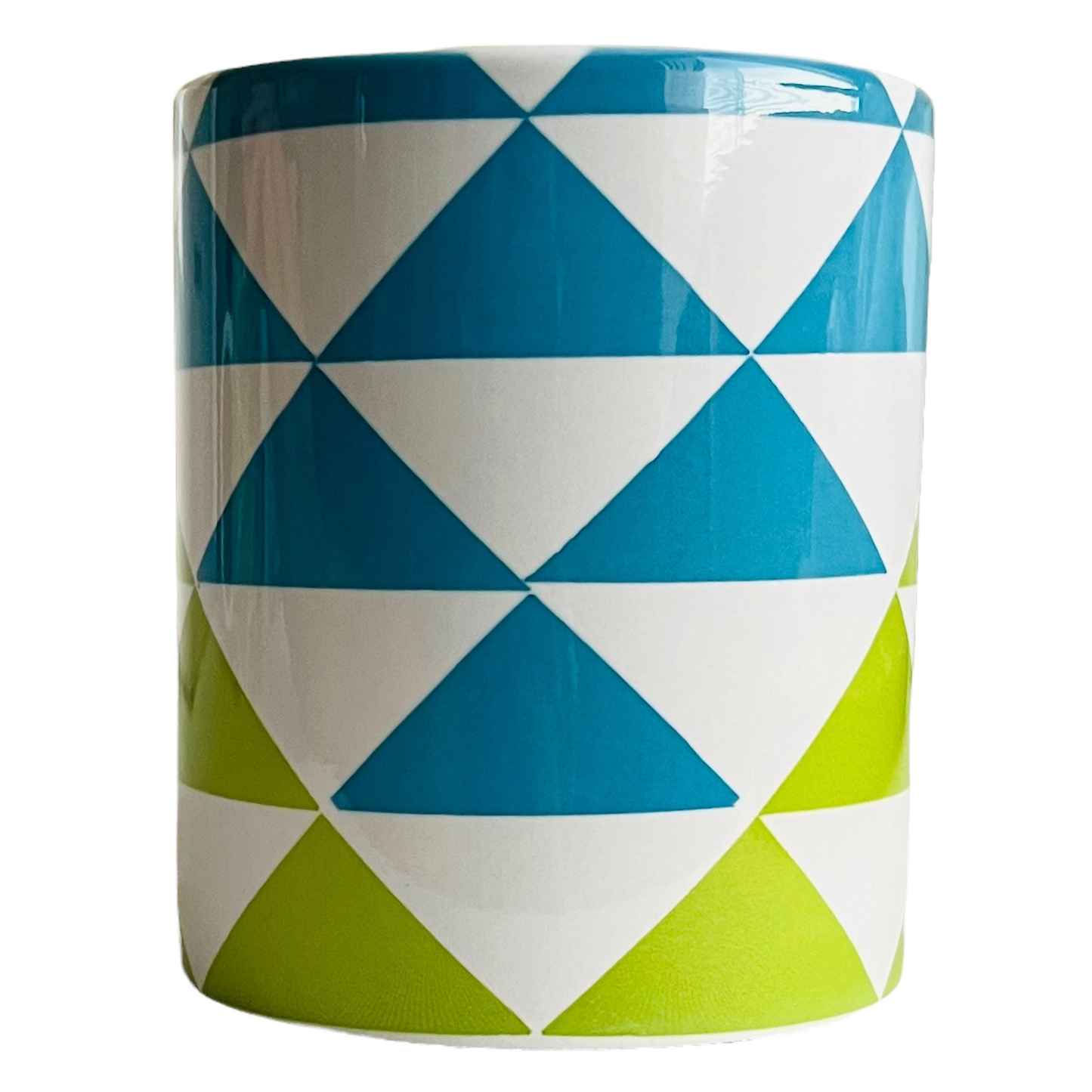JenDore Triángulos Geométricos Verde Azul 12 oz. Taza de té y café