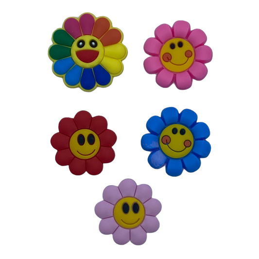 JENDORE 5 pcs SMILEY FLOWER SHOE CHARMS FOR CLOGS OR BRACELET