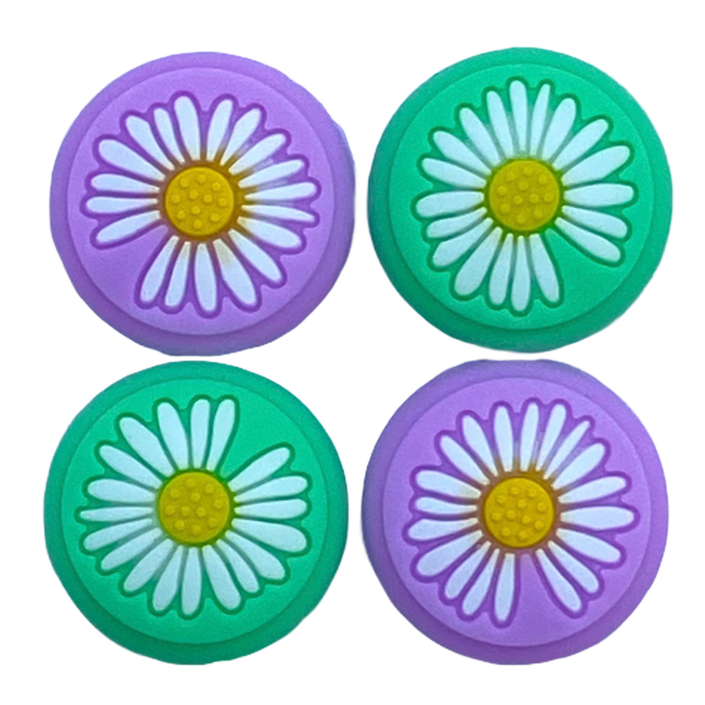 JenDore Purple & Green 4Pcs Flower Silicone Thumb Grip Caps for Nintendo Switch