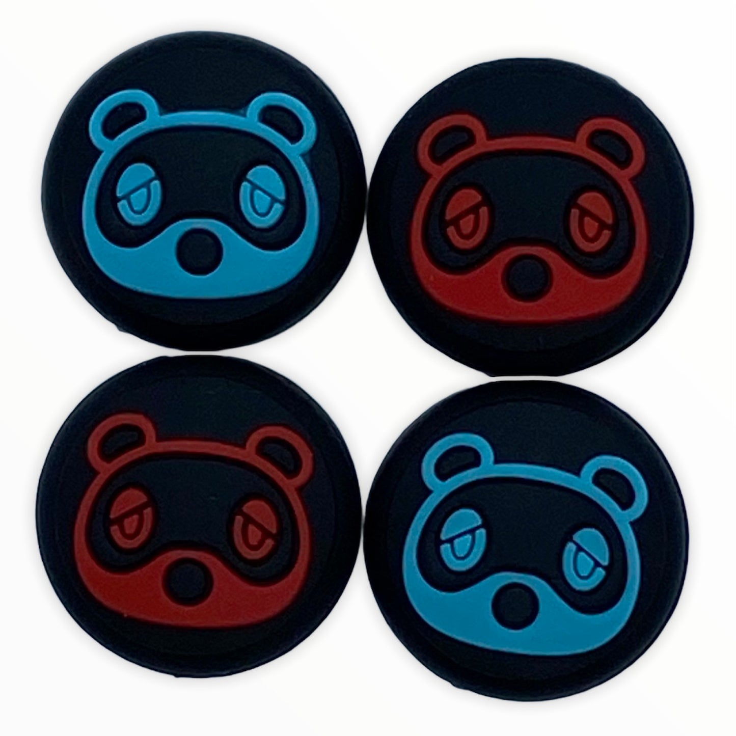 JenDore Green Blue Red & Black 4Pcs Raccoon Silicone Thumb Grip Caps for Nintendo Switch