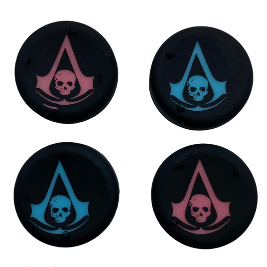 JenDore Pink Blue Skulls 4Pcs Silicone Thumb Grip Caps for Nintendo Switch Pro, PS5, PS4, and Xbox 360 Controller