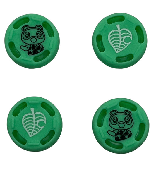 JenDore Green 4Pcs Animal Crossing Leaf Nook Raccoon Silicone Thumb Grip Caps for Nintendo Switch