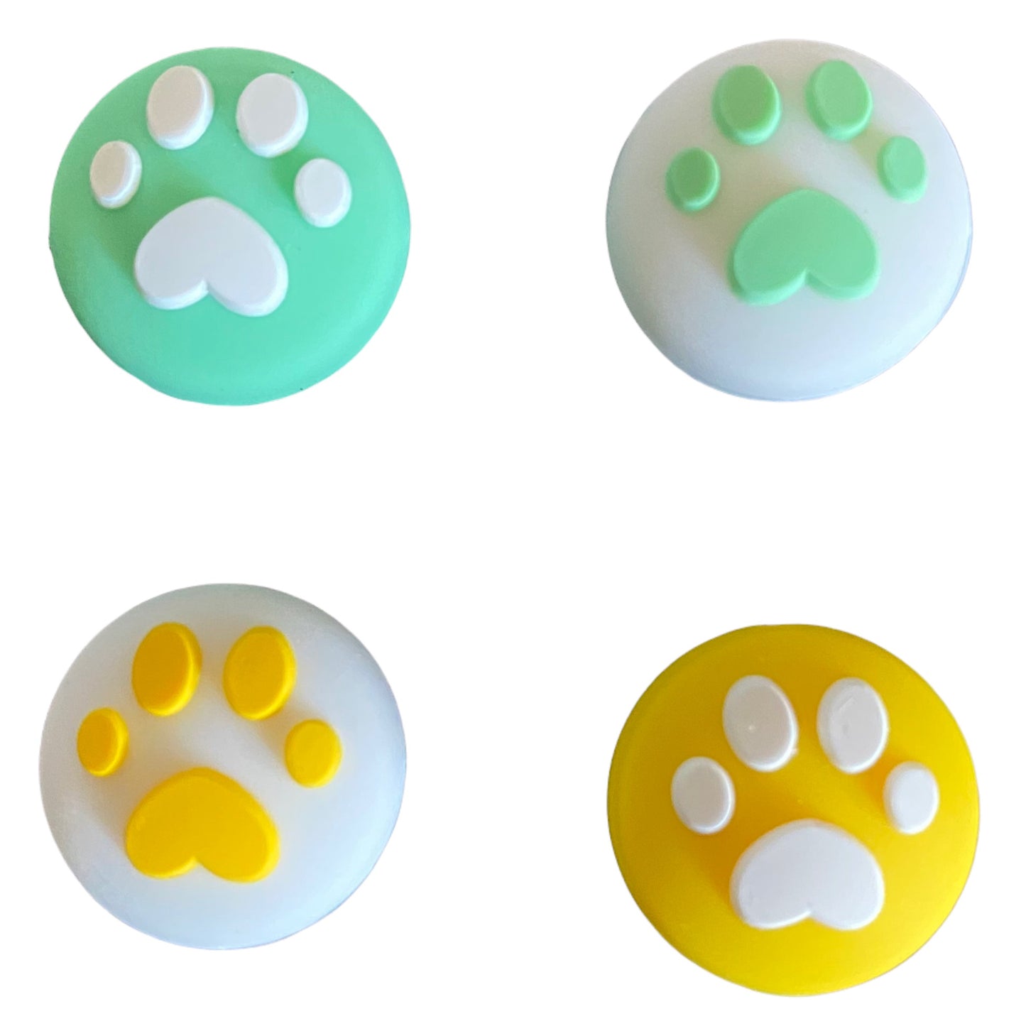 JenDore Green and Yellow 4Pcs Paw Silicone Thumb Grip Caps compatible with Nintendo Switch / NS Lite