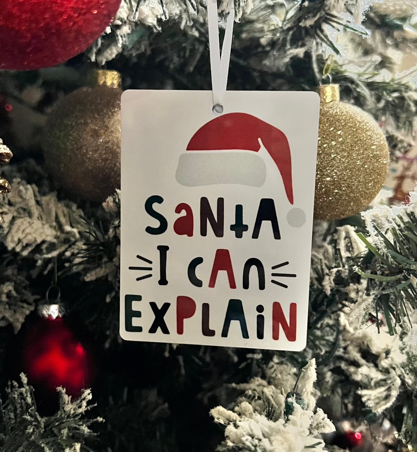 JenDore Handmade "Santa I Can Explain" Wooden Christmas Holiday Ornament