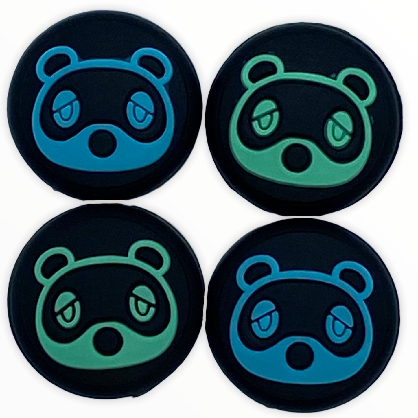 JenDore Blue Green & Black 4Pcs Raccoon Silicone Thumb Grip Caps for Nintendo Switch