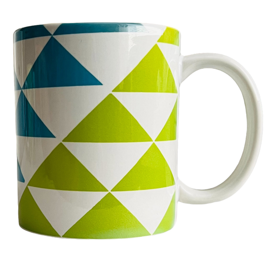 JenDore Triángulos Geométricos Verde Azul 12 oz. Taza de té y café