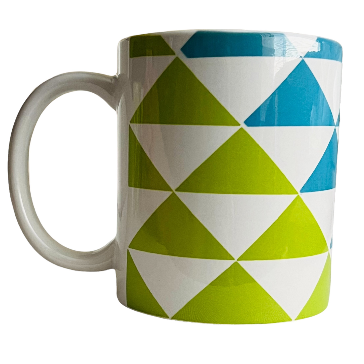 JenDore Triángulos Geométricos Verde Azul 12 oz. Taza de té y café