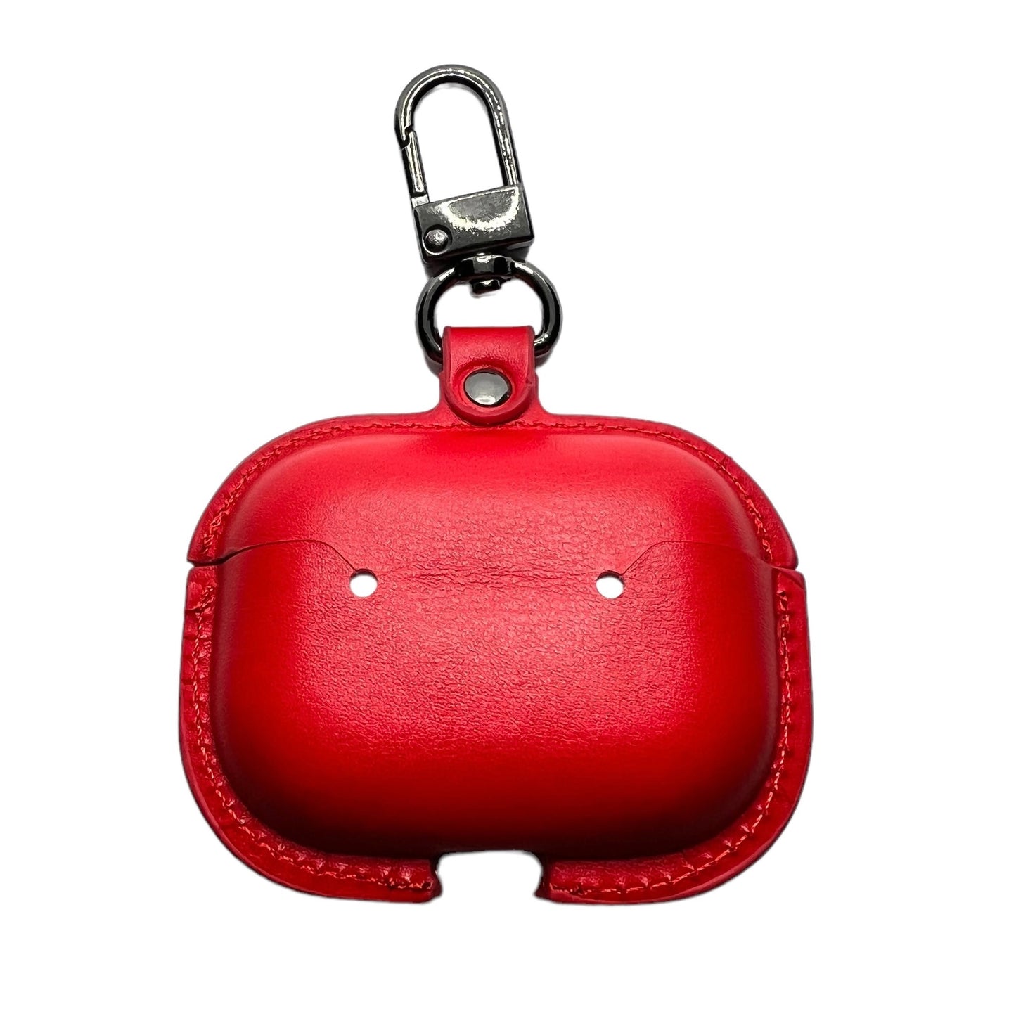JenDore Red Leather Button Protective Carrying Pouch Case Cover with Keychain for AirPods Pro