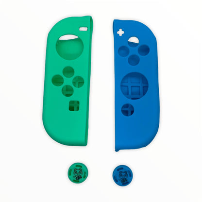 JenDore Blue Green #2 Silicone Nintendo Switch Joy-con Protective Shell Covers & Thumb Grips Set