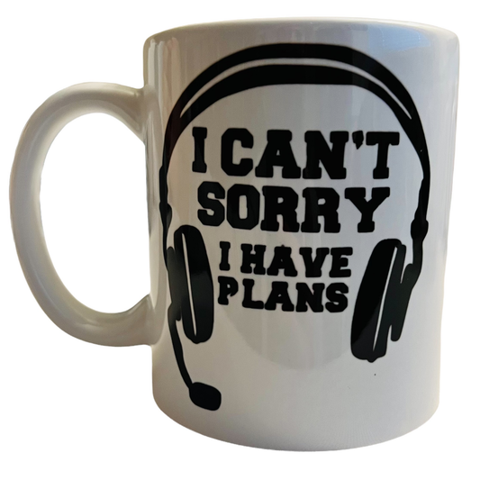 JenDore "No puedo, lo siento, tengo planes de terminar el juego" Interruptor de auriculares para juegos de 12 oz. Taza del equipo de café