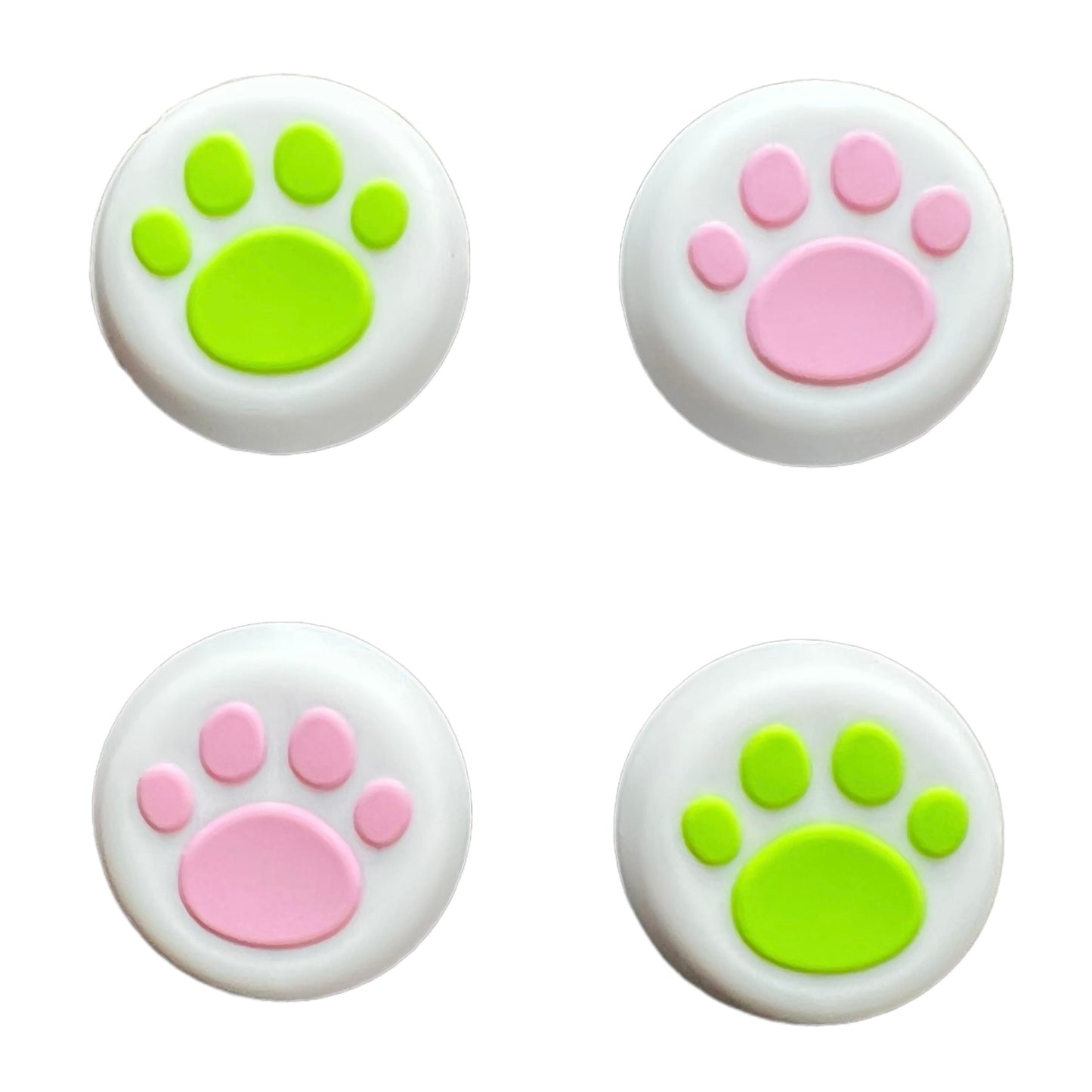 JenDore Pink Green White Paws 4Pcs Silicone Thumb Grip Caps for Nintendo Switch Pro, PS5, PS4, and Xbox 360 Controller