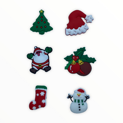 JENDORE 6 pcs Lot Christmas Holiday Santa Claus Shoe Charms for Bracelets or Clogs 002