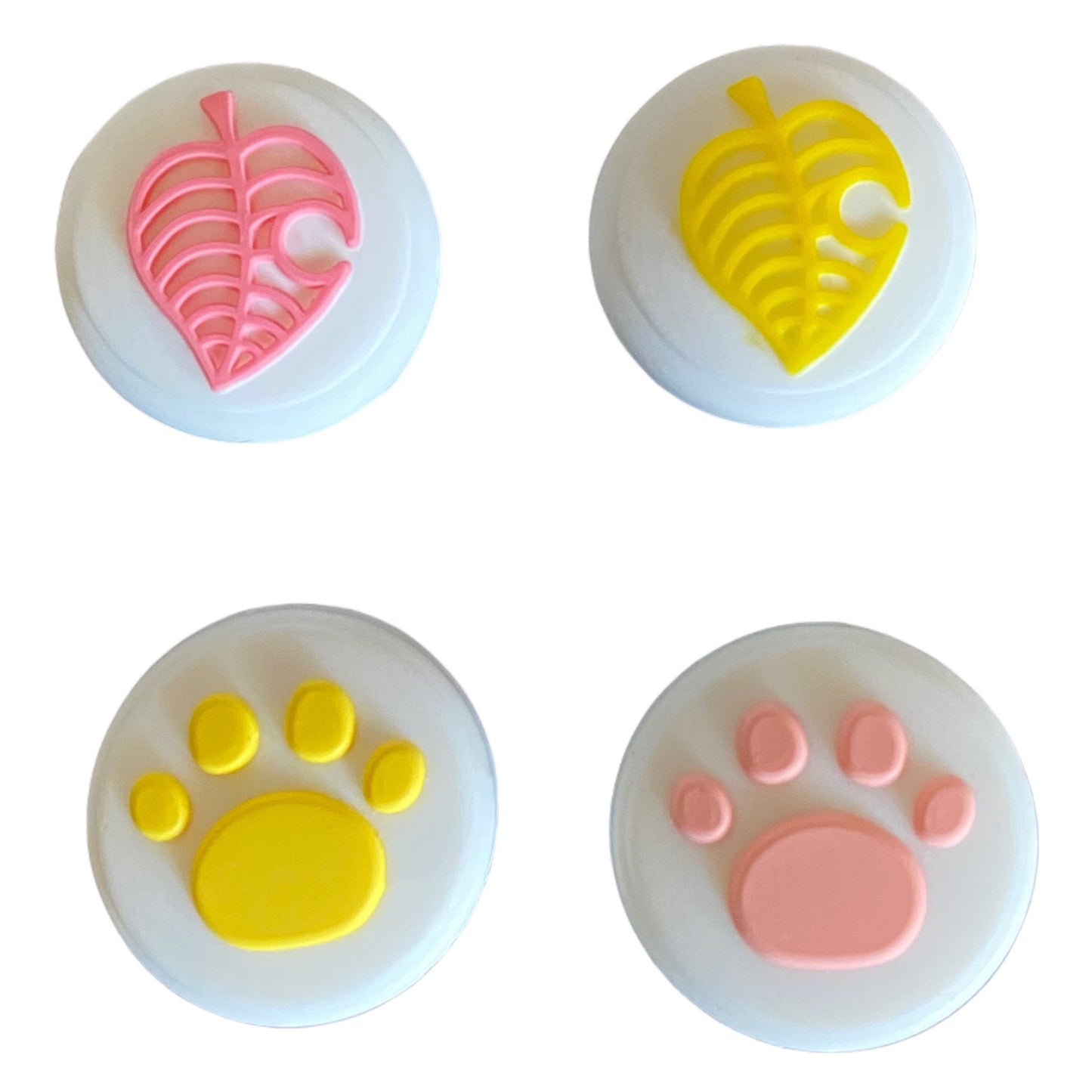 JenDore Pink Yellow Leaf Paws 4Pcs Silicone Thumb Grip Caps for Nintendo Switch
