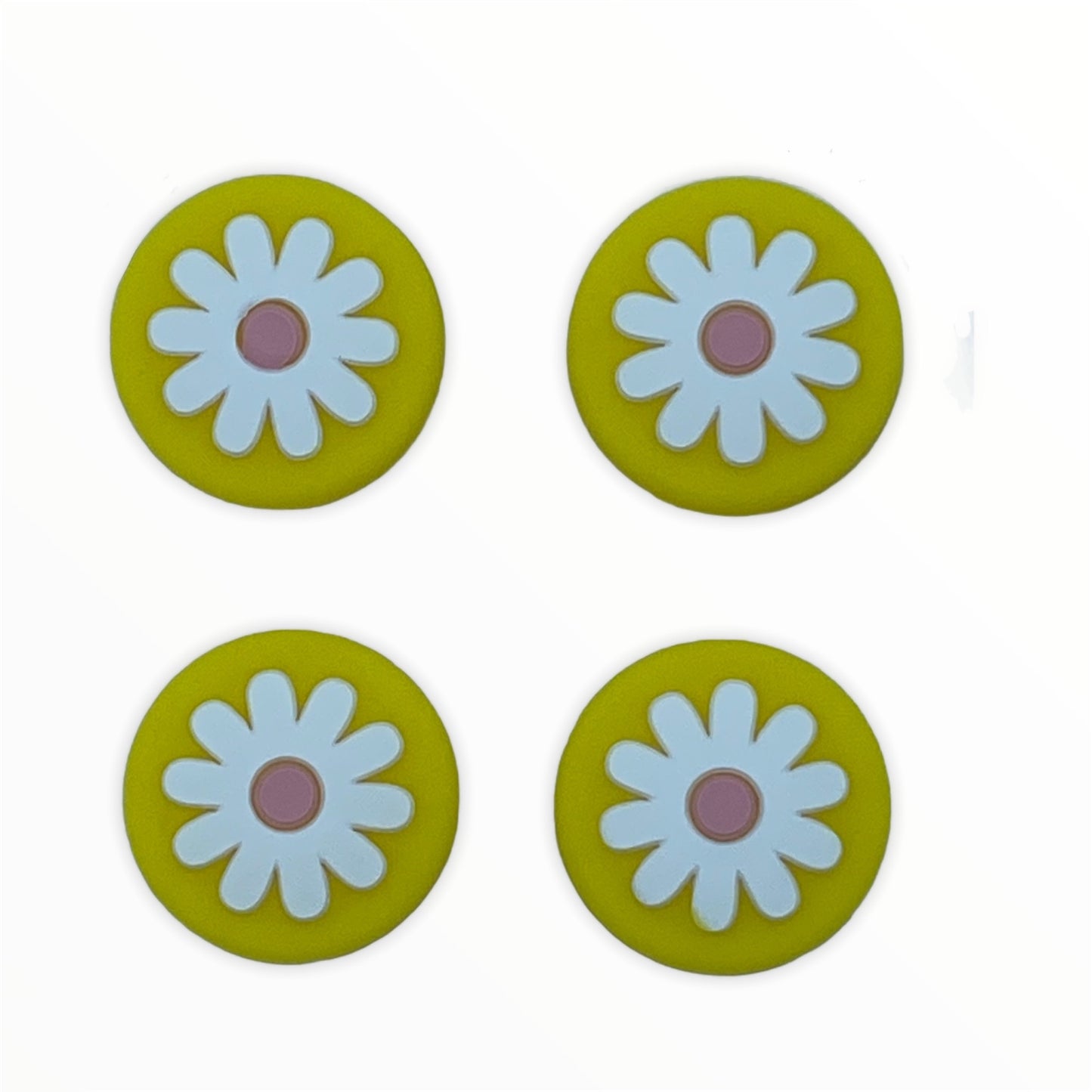 JenDore Yellow & White 4Pcs Flower Silicone Thumb Grip Caps for Nintendo Switch