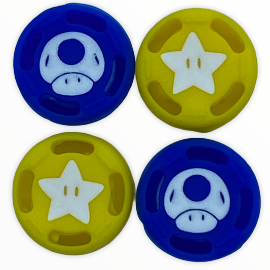 Jendore Champignon bleu et étoile jaune 4 pièces capuchons de poignée en silicone pour Nintendo Switch