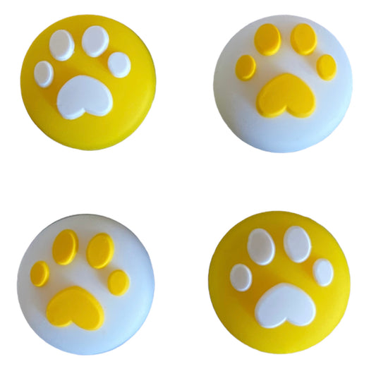 JenDore Yellow & White 4Pcs Paw Silicone Thumb Grip Caps for Nintendo Switch