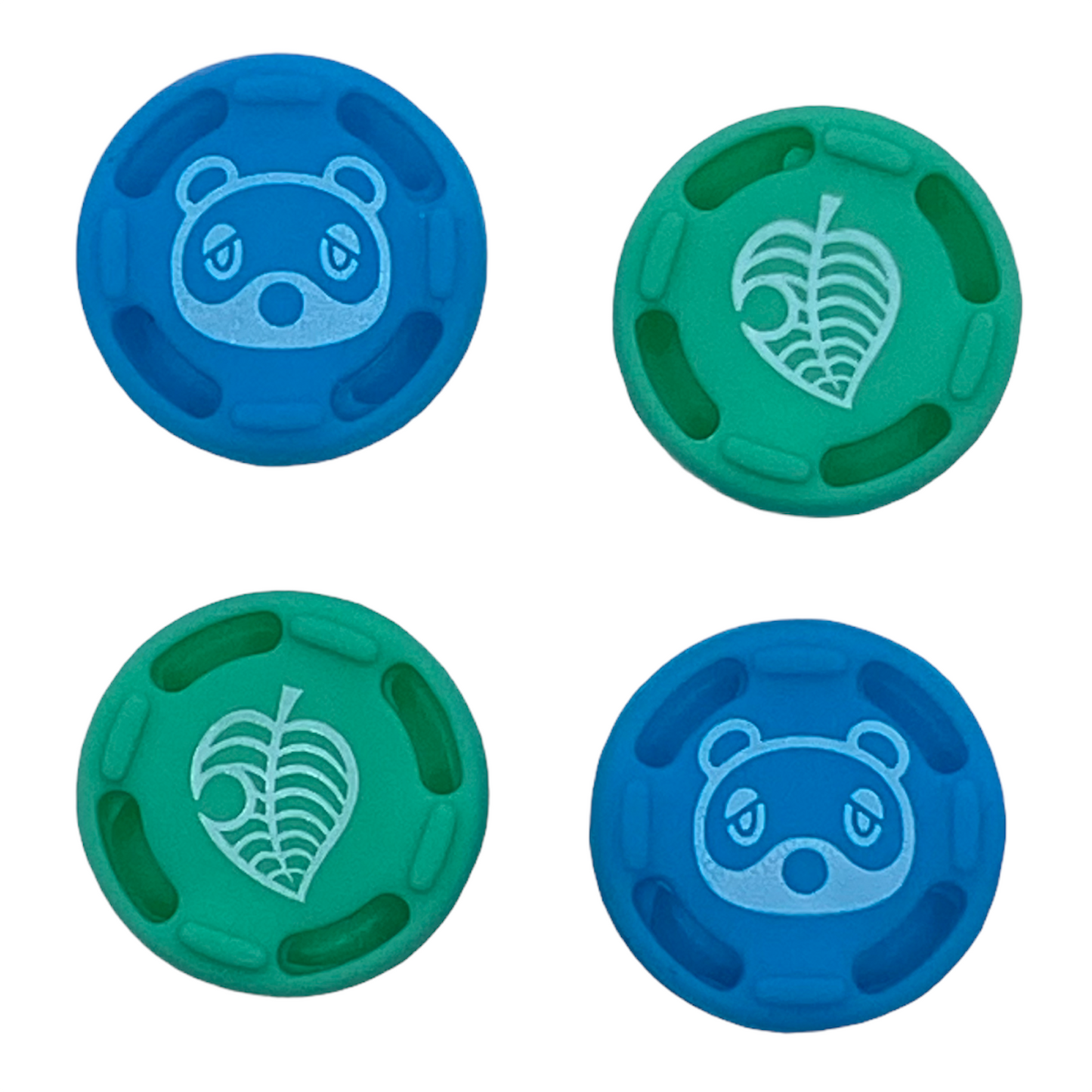 JenDore Blue Raccoon & Green LeafAnimal Crossing 4Pcs Silicone Thumb Grip Caps for Nintendo Switch