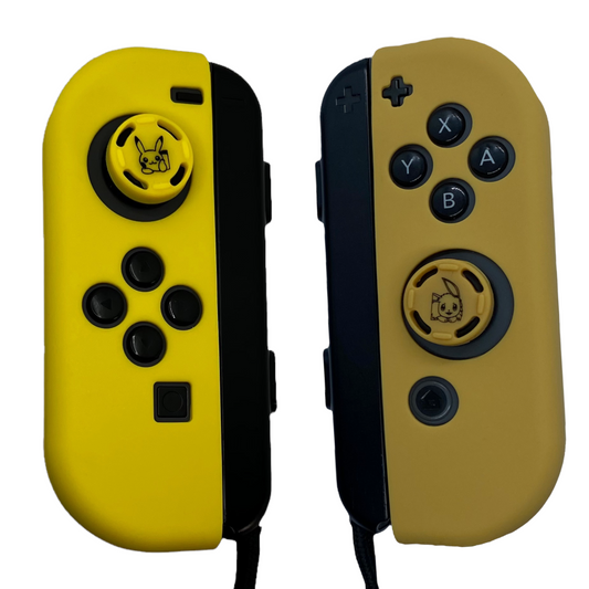 JenDore Fundas protectoras Joy-con de silicona amarilla y marrón tostado para Nintendo Switch con empuñaduras para pulgar de dibujos animados de anime
