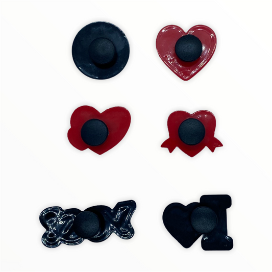 JENDORE 6 pcs Lot I Love Myself Hearts Shoe Charms for Bracelets or Clogs