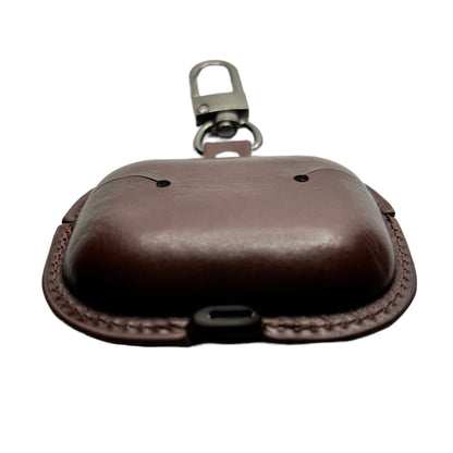 JenDore Dark Brown Leather Button Protective Carrying Pouch Case Cover with Keychain for AirPods Pro