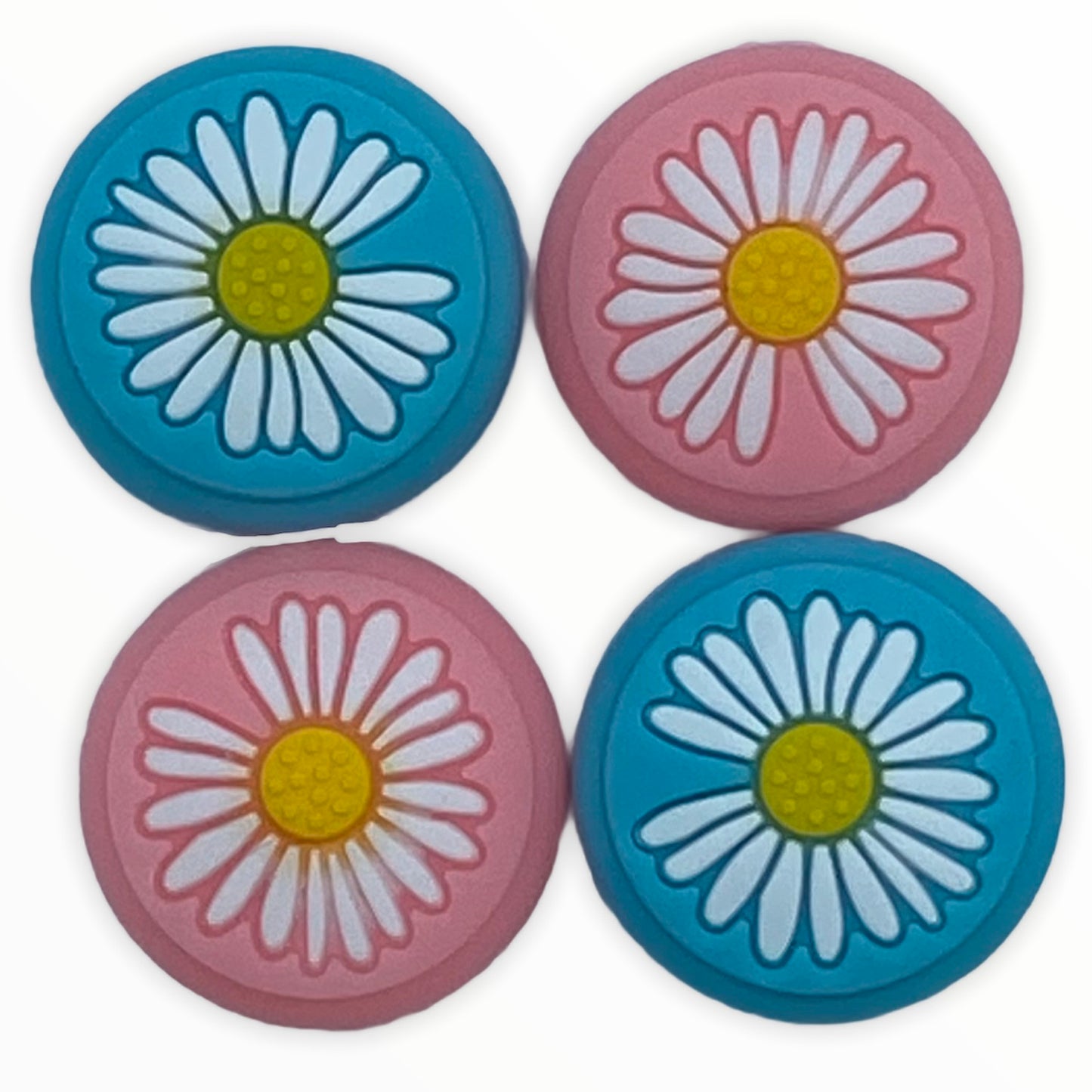 JenDore Pink & Blue 4Pcs Flower Silicone Thumb Grip Caps for Nintendo Switch