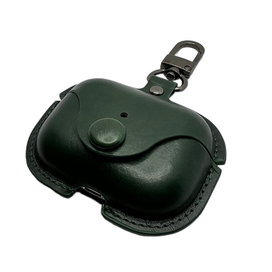 JenDore Green Leather Button Protective Carrying Pouch Case Cover with Keychain for AirPods Pro