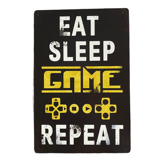 JenDore 12x8 Eat Sleep Game Repeat Tin Poster Wall Art Gaming Sign
